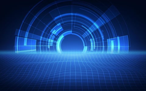 Blue digital tunnel with concentric rings