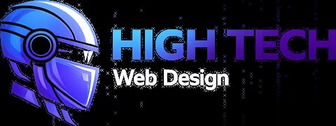 High Tech Web Design logo with futuristic blue and purple robot head icon